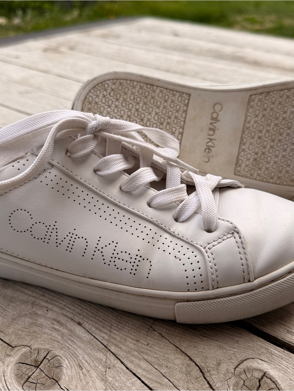 Calvin Klein Off-White Perforated Logo Leather Sneakers
